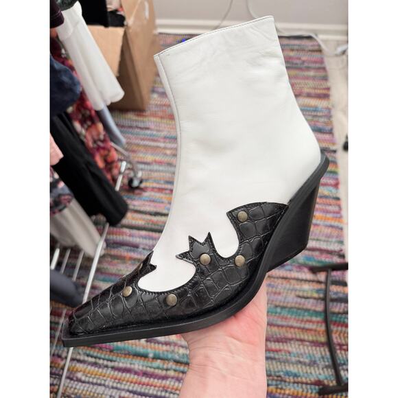 Gia Couture Cabinda Black and White Calf Western Ankle Boot - Picture 2 of 9